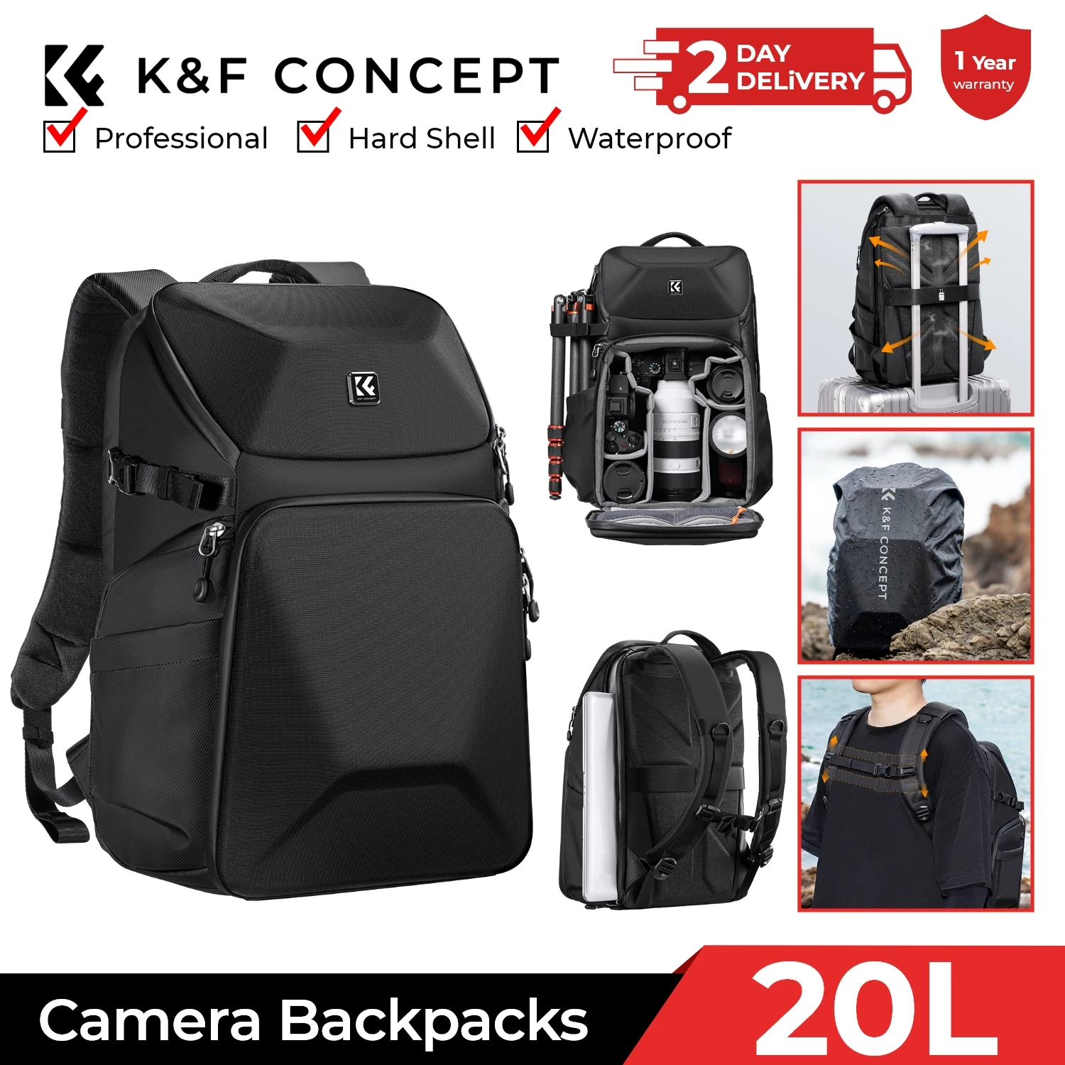 Laptop Original Accessories - K&F CONCEPT 20L cameratas waterdicht met